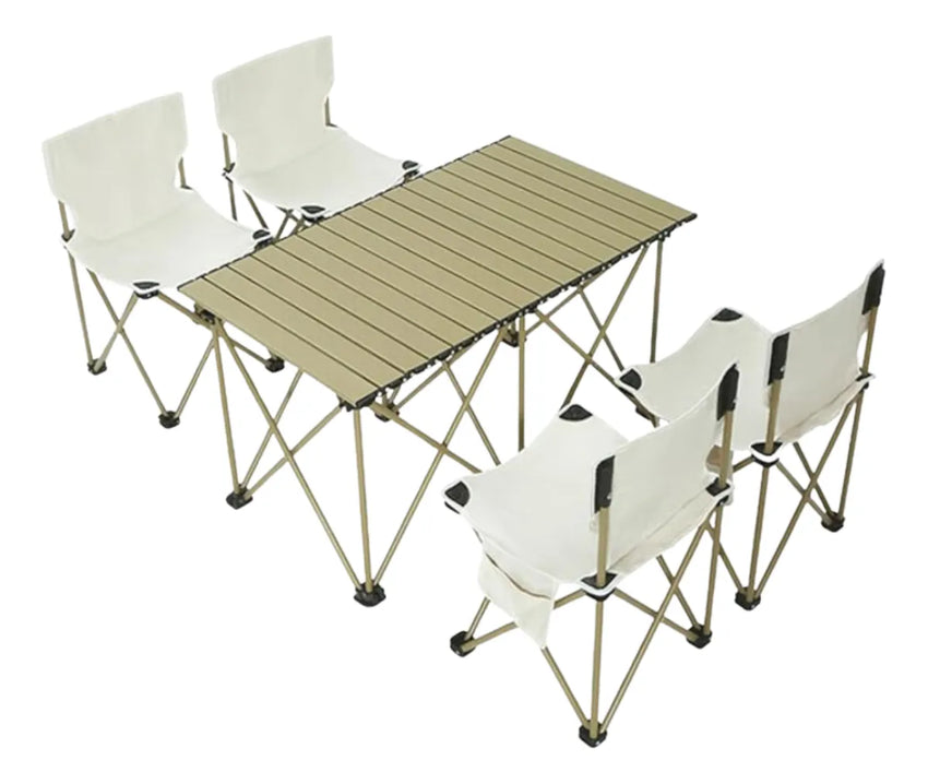 Juego Mesa Y 4 Sillas Camping Portátil Plegable De Aluminio