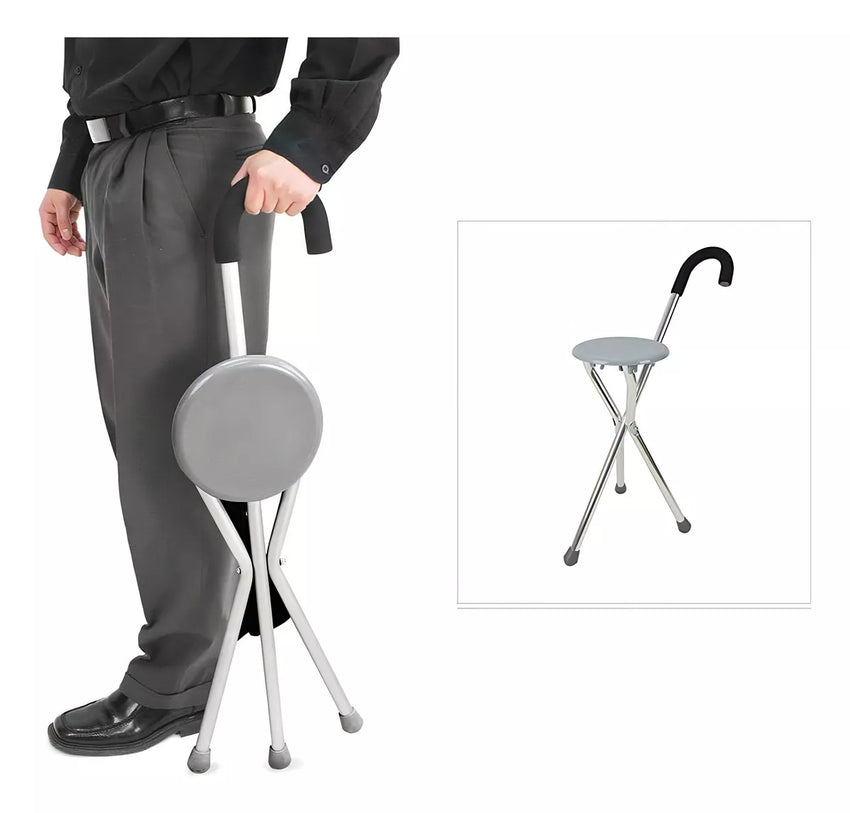 Bastón Con Asiento Aluminio Antiderrapante Para Descanso
