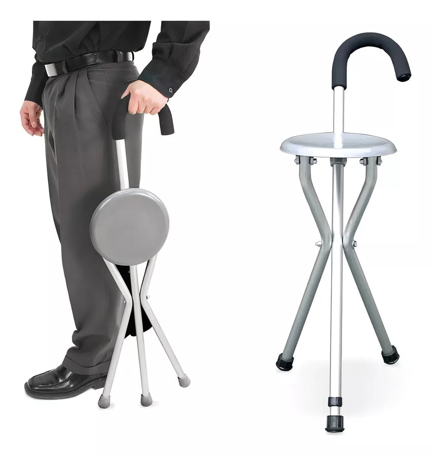 Bastón Con Asiento Aluminio Antiderrapante Para Descanso