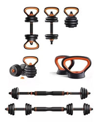 Set De Mancuernas 20kg Convertibles Barra Recta Y Kettlebell