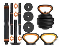 Set De Mancuernas 20kg Convertibles Barra Recta Y Kettlebell