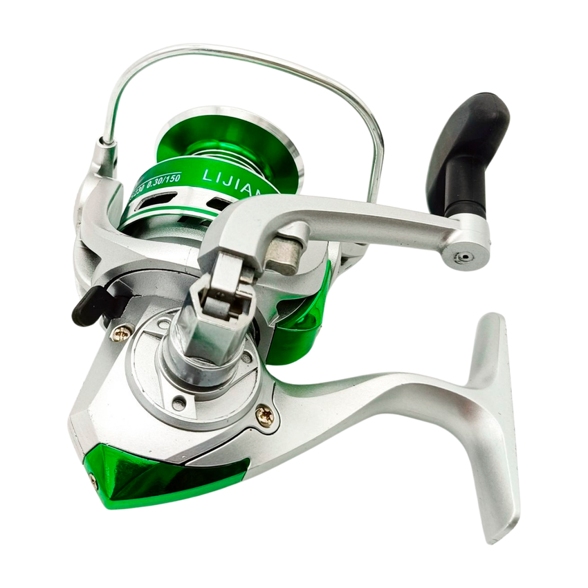 Carrete De Pesca Línea 2000 Diseño Metálico Y Detalles Verde