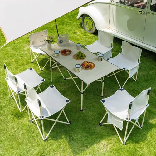 Juego Mesa Y 4 Sillas Camping Portátil Plegable De Aluminio
