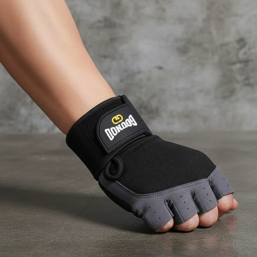 Guantes Deportivos Medio Dedo Con Muñequera Agarre Pro