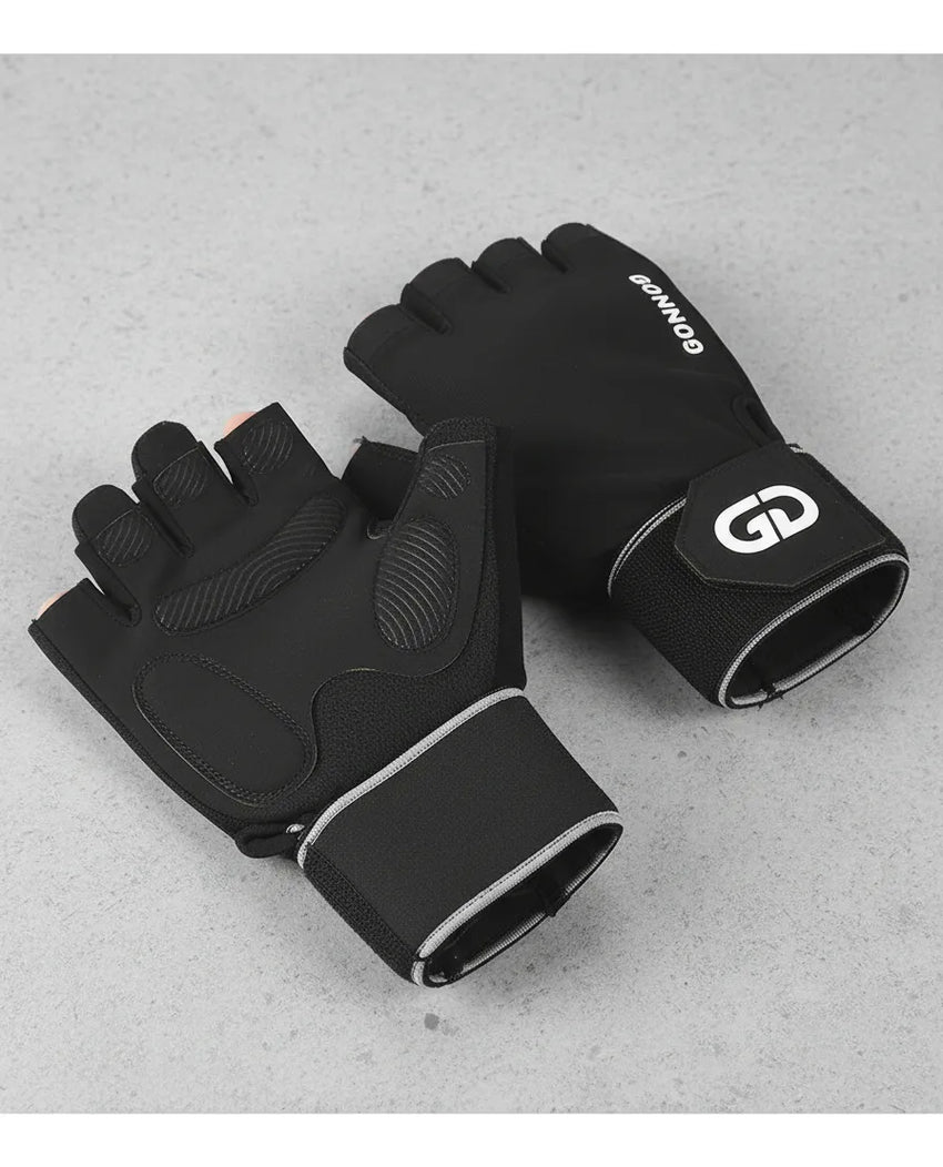 Guantes Gounod Medio Dedo Con Muñequera Elastica Pesas y Gym