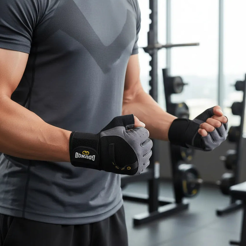 Guantes Deportivos Medio Dedo Con Muñequera Agarre Pro