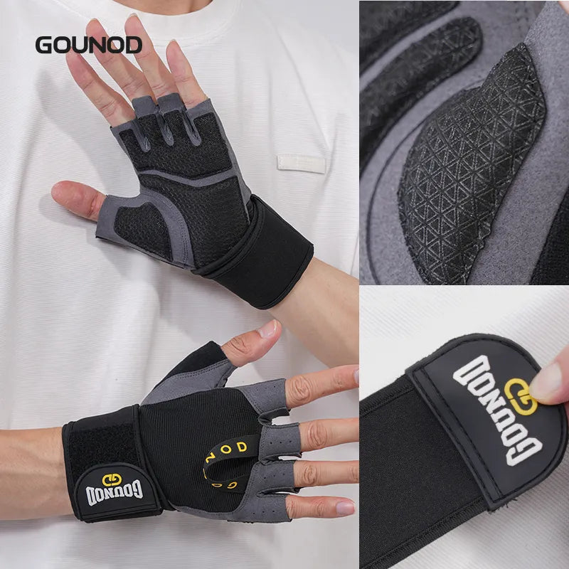 Guantes Deportivos Medio Dedo Con Muñequera Agarre Pro