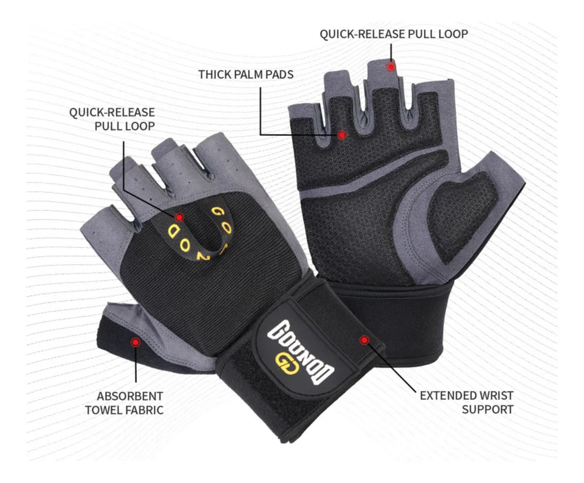 Guantes Deportivos Medio Dedo Con Muñequera Agarre Pro