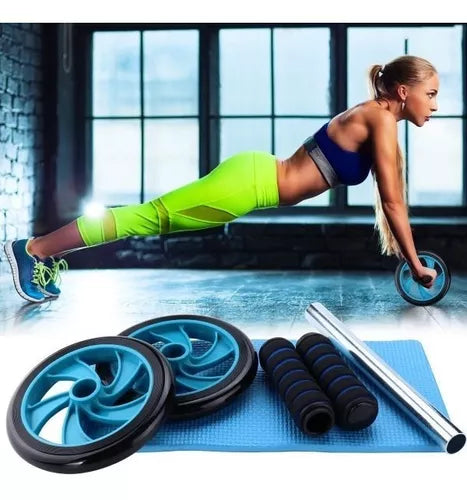 Rueda Abdominal Doble Rodillo + Tapete Para Las Rodillas