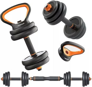 Set De Mancuernas 20kg Convertibles Barra Recta Y Kettlebell