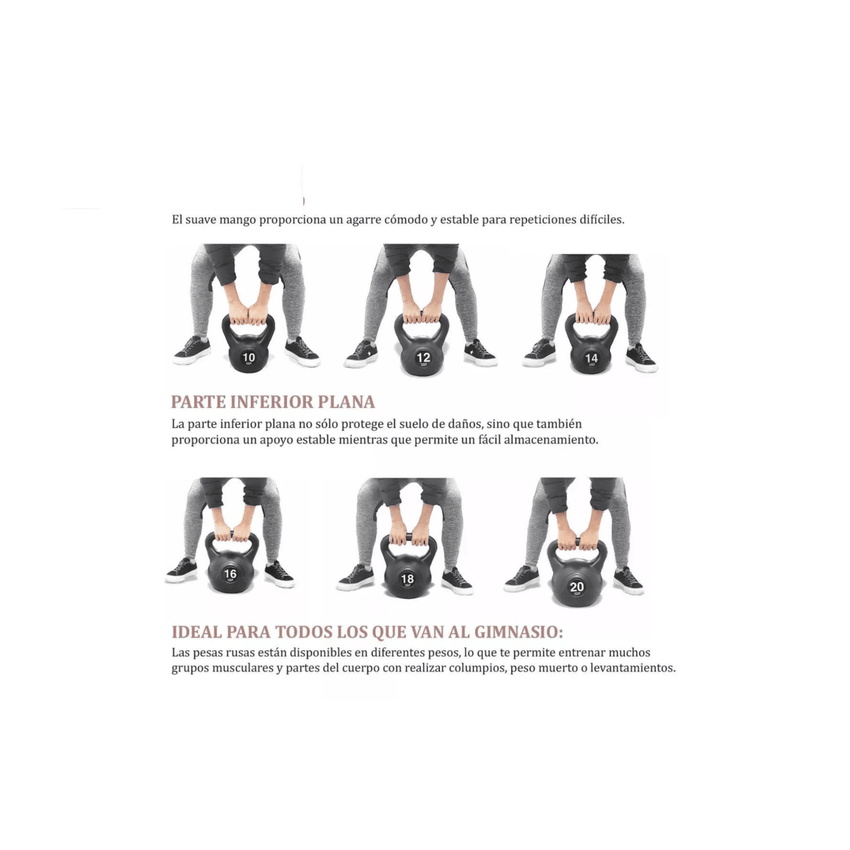 Pesa Rusa Kettlebell Con Recubrimiento Vinilo 18kg Gym